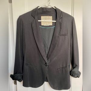 ANTHROPOLOGIE Black button front blazer with rollup sleeves.  Size 4
